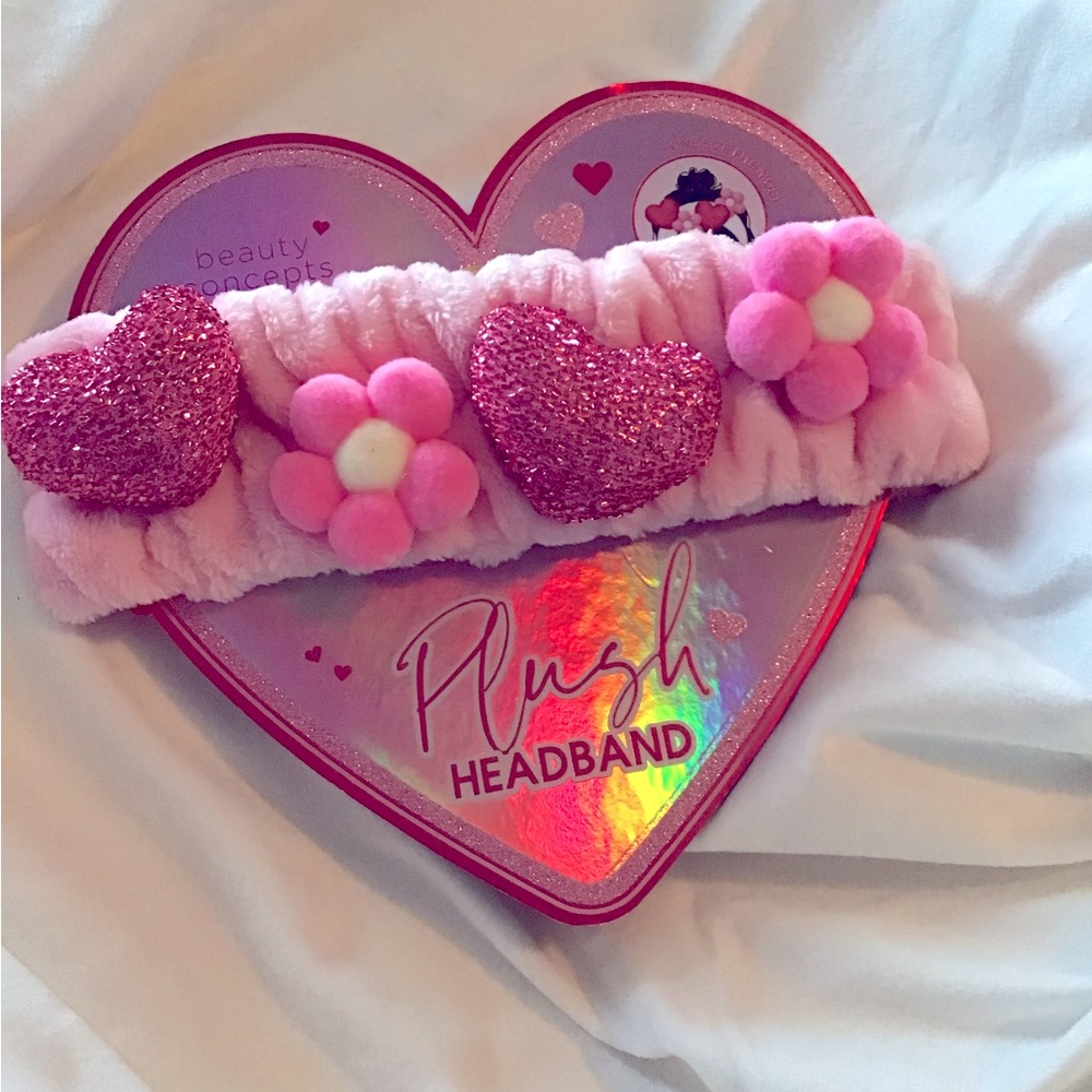 Valentine Day 💝 Gift Pink Flower Heart Plush Hair Headband Cute New